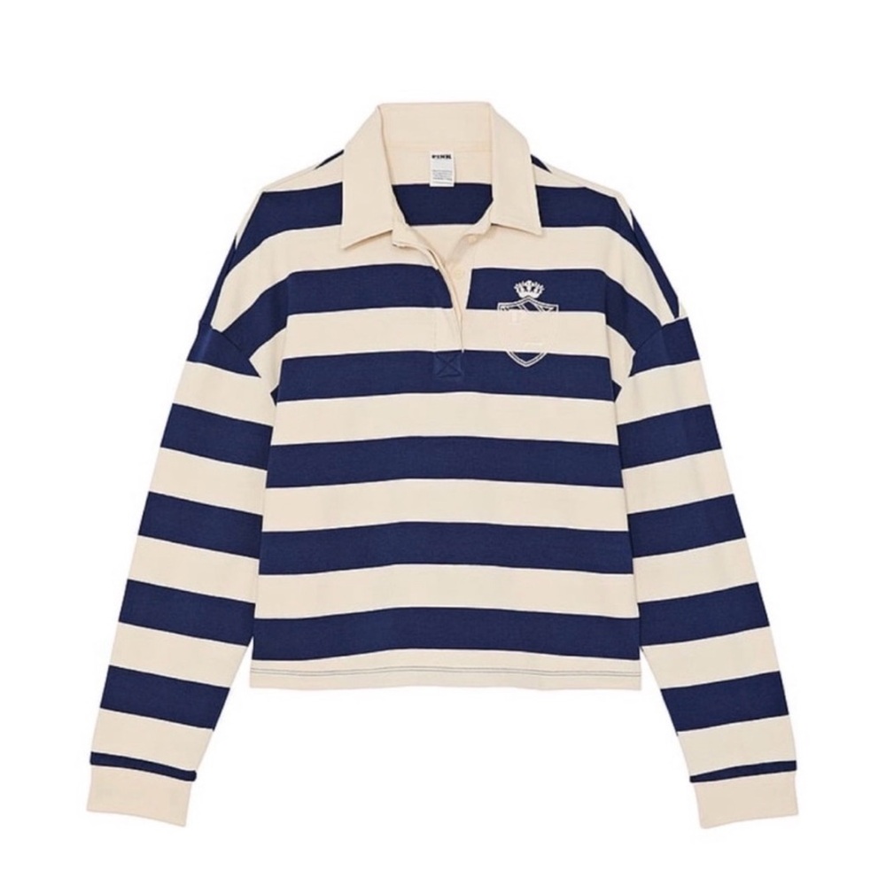 PINK by Victoria’s Secret Cropped Rugby Long Sleeve Polo Small NWT $50 MSRP